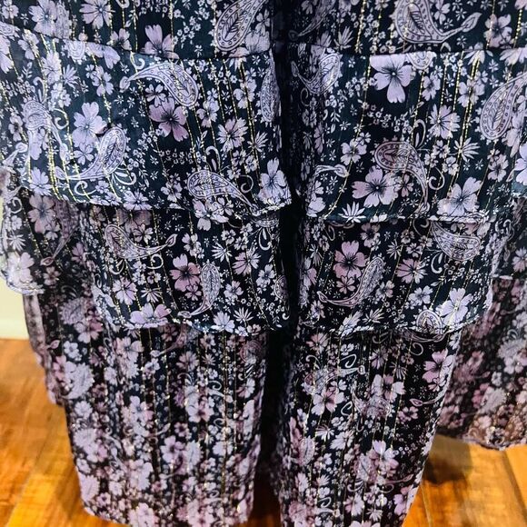 Shoshanna Short Sleeve Silk Willow Paisley Lurex Stripe Julisa Midi Dress size 8 - Picture 8 of 12